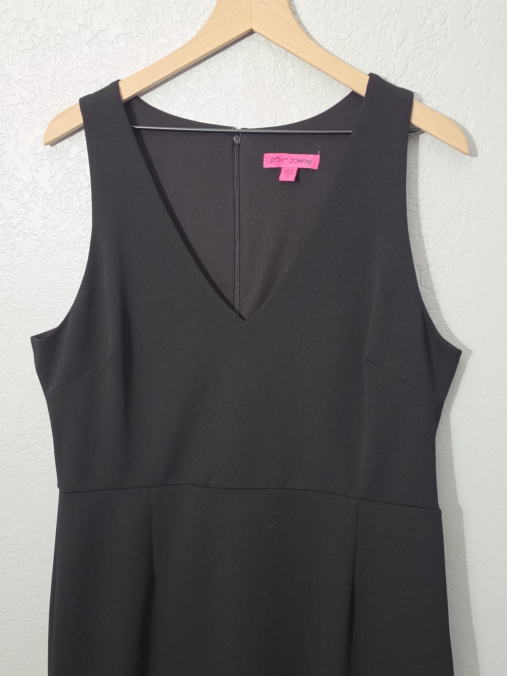 Betsey Johnson Black Scuba Crepe V-Neck Flounce Hem Midi Dress Womens 16 - Picture 4 of 13
